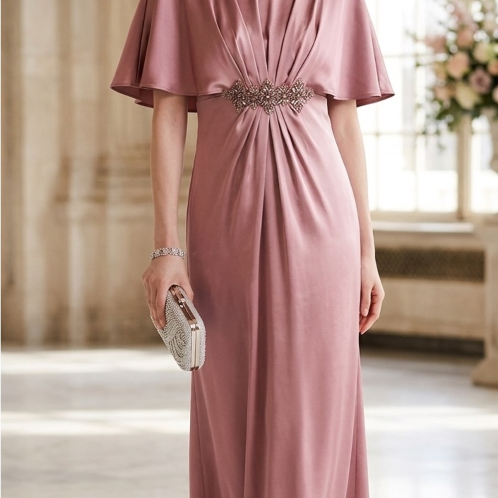 Adrianna Papell Pink Maxi Dress with Embellished Waist